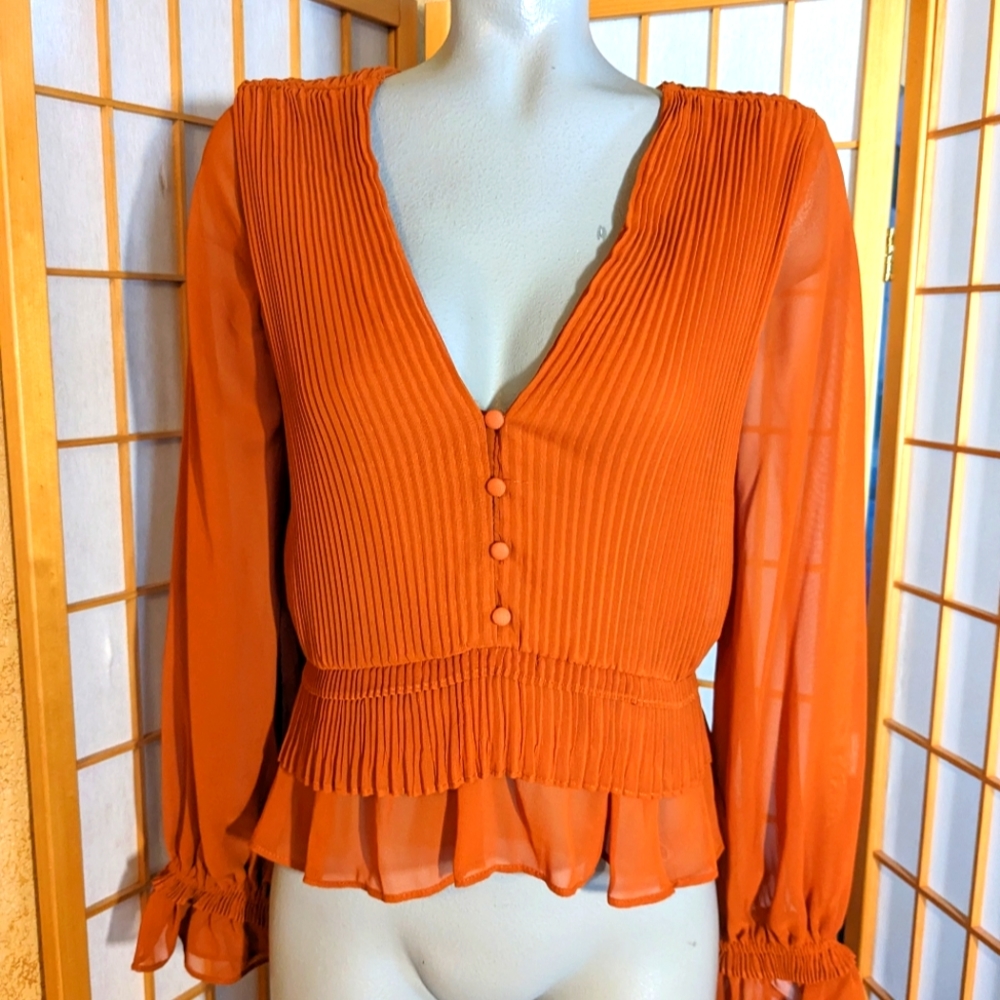 🆕 Ryegrass, woven pleated chiffon blouse, NEW with tags, size 4